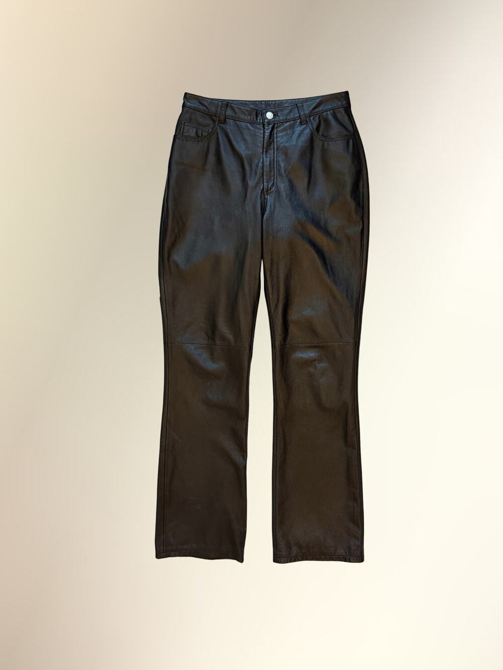Vintage Newport News Black Genuine Leather Bootcut Pants Women's 10